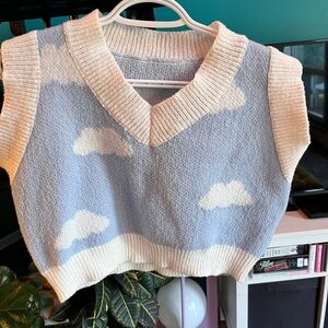 Blue and Cream Cloud Knit Vest